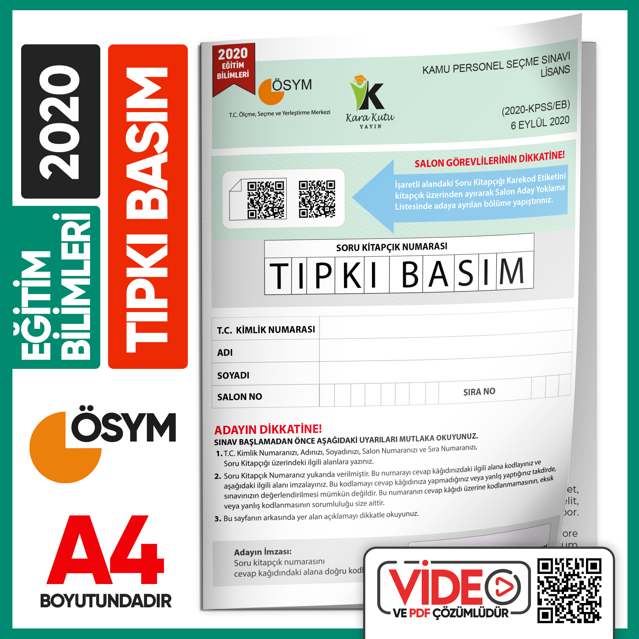 2020 KPSS Eğitim Bilimleri ÖSYM Tıpkı Basım Çıkmış Soru Kitapçığı Video/PDF Çözümlü Türkiye Geneli