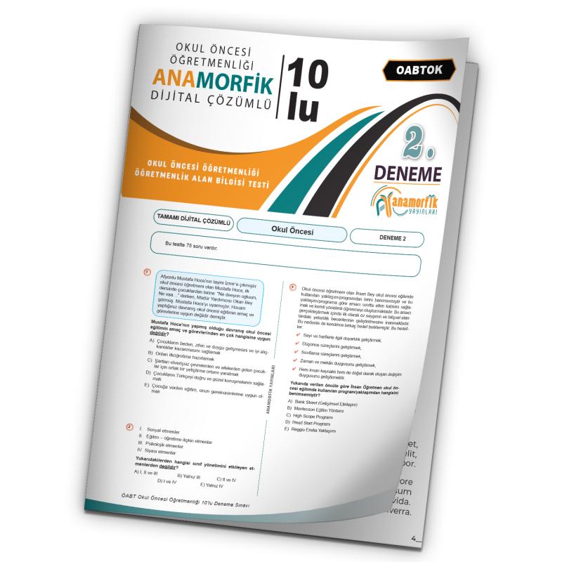 2023 KPSS ÖABT Anamorfik Yayınları Okul Öncesi Türkiye Geneli Dijital Çözümlü Deneme 10/2.Kitapçık