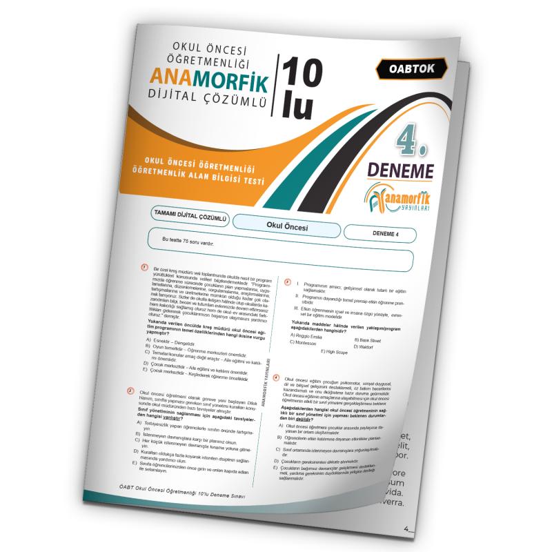2023 KPSS ÖABT Anamorfik Yayınları Okul Öncesi Türkiye Geneli Dijital Çözümlü Deneme 10/4.Kitapçık