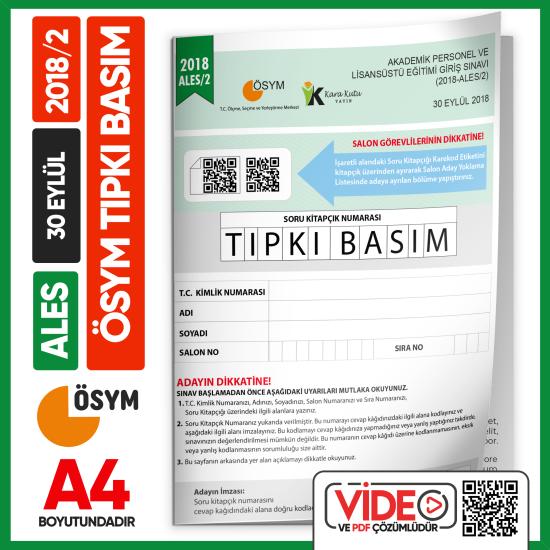 ALES 2018/2 (EYLÜL) ÖSYM Tıpkı Basım Çıkmış Soru Deneme Kitapçığı Video/PDF Çözümlü Türkiye Geneli