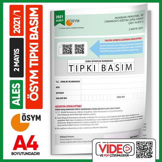 ALES 2021/1 ÖSYM Tıpkı Basım Çıkmış Soru Deneme Kitapçığı Video/PDF Çözümlü Türkiye Geneli