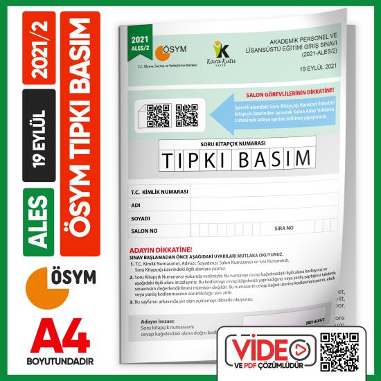 ALES 2021/2 ÖSYM Tıpkı Basım Çıkmış Soru Deneme Kitapçığı Video/PDF Çözümlü Türkiye Geneli