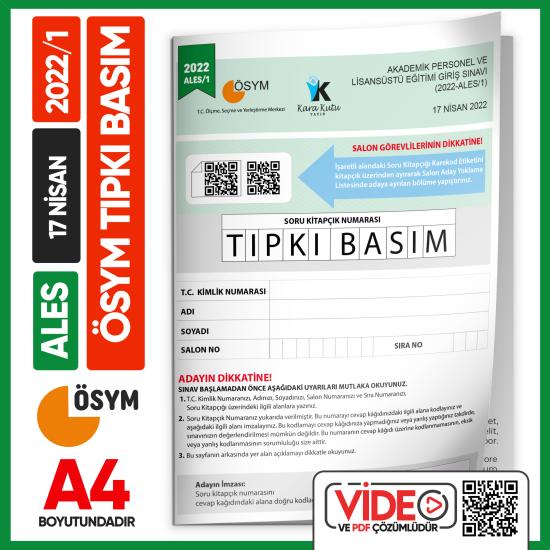 ALES 2022/1 ÖSYM Tıpkı Basım Çıkmış Soru Deneme Kitapçığı Video/PDF Çözümlü Türkiye Geneli