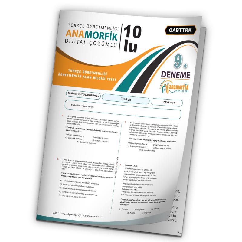 2023 KPSS ÖABT Anamorfik Yayın Türkçe Öğretmenliği Türkiye Geneli D.Çözümlü Deneme 10/9.Kitapçık